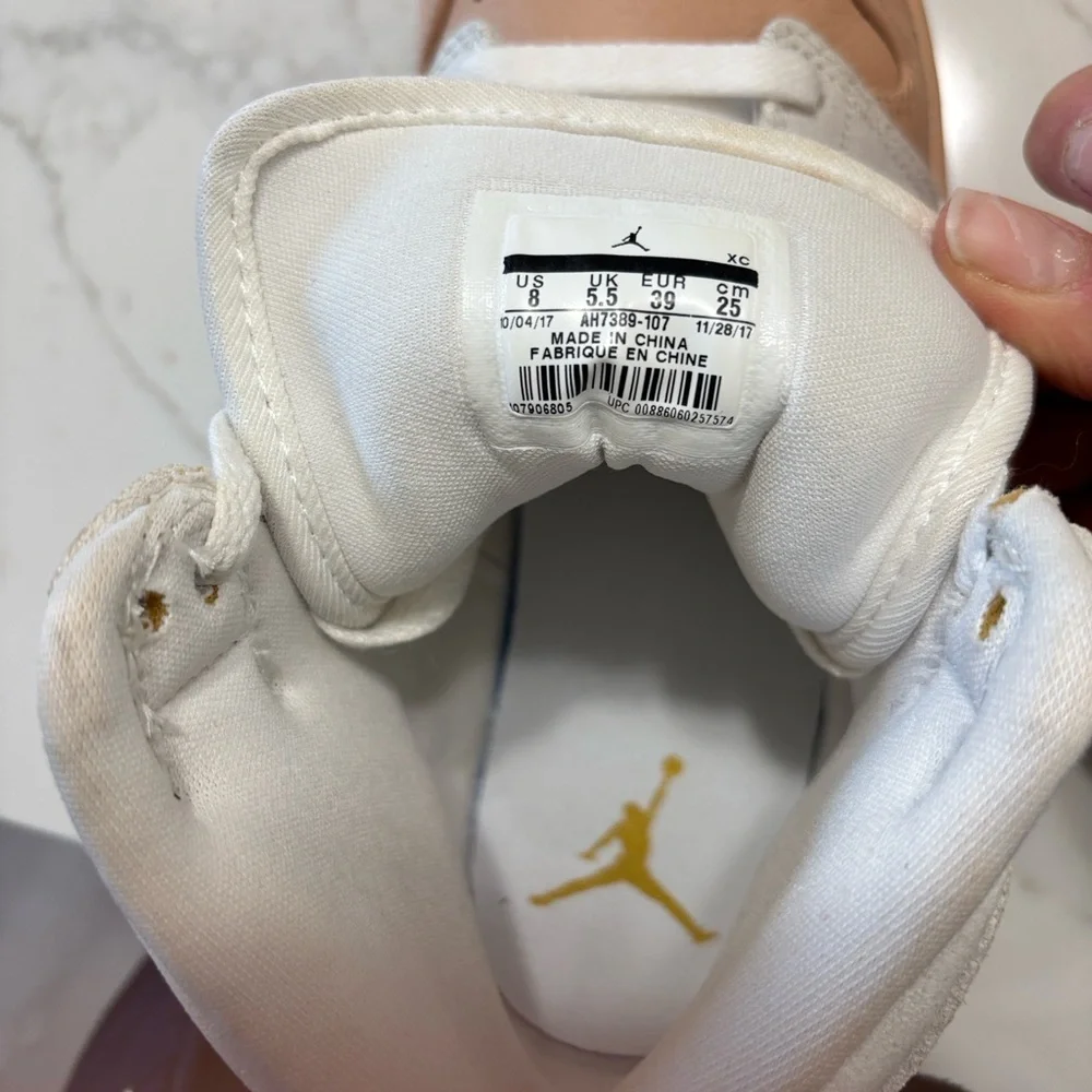 Nike Women’s retro Air Jordan 1 Mid White and Tan Sneakers